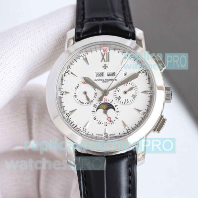TW Swiss Copy Vacheron Constantin Traditionnelle Chronograph Perpetual Calendar White Dial Watch 